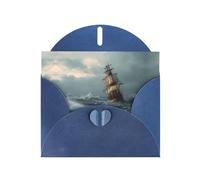 VVXBHGR Blue Holiday greeting check blank card and pearl beautiful blank note block A ship in the storm prints