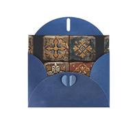 VVXBHGR Blue Holiday greeting check blank card and pearl beautiful blank note block Ancient tiles prints