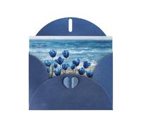 VVXBHGR Blue Holiday greeting check blank card and pearl beautiful blank note block Blue Tulips by the Sea prints