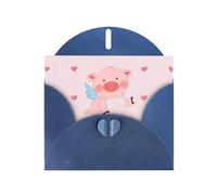 VVXBHGR Blue Holiday greeting check blank card and pearl beautiful blank note block cartoon flying pig prints