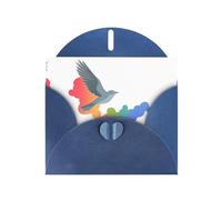 VVXBHGR Blue Holiday greeting check blank card and pearl beautiful blank note block Flying doves among colorful clouds prints