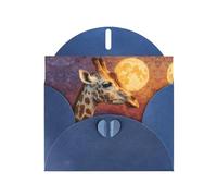 VVXBHGR Blue Holiday greeting check blank card and pearl beautiful blank note block Giraffe looking at the moon prints