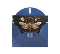 VVXBHGR Blue Holiday greeting check blank card and pearl beautiful blank note block Gold Exquisite Dragonfly prints