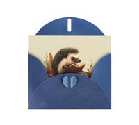 VVXBHGR Blue Holiday greeting check blank card and pearl beautiful blank note block Hedgehog reading a book prints
