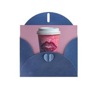 VVXBHGR Blue Holiday greeting check blank card and pearl beautiful blank note block Lip prints on coffee cup prints