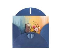 VVXBHGR Blue Holiday greeting check blank card and pearl beautiful blank note block Little bear next to the bouquet prints