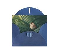 VVXBHGR Blue Holiday greeting check blank card and pearl beautiful blank note block Little sparrow on palm leaves prints
