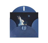 VVXBHGR Blue Holiday greeting check blank card and pearl beautiful blank note block Little white animal picking stars prints