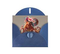 VVXBHGR Blue Holiday greeting check blank card and pearl beautiful blank note block Octopus with a wreath prints