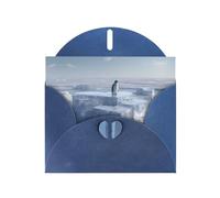 VVXBHGR Blue Holiday greeting check blank card and pearl beautiful blank note block Penguin on the ice cube of love prints