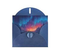 VVXBHGR Blue Holiday greeting check blank card and pearl beautiful blank note block Penguin under the Aurora prints