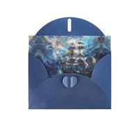 VVXBHGR Blue Holiday greeting check blank card and pearl beautiful blank note block Pirate ship in the waves prints