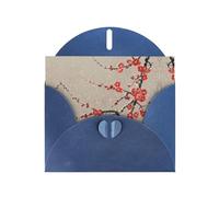 VVXBHGR Blue Holiday greeting check blank card and pearl beautiful blank note block Plum blossoms under the snow prints