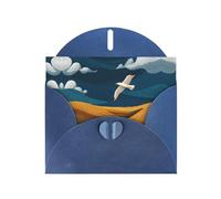 VVXBHGR Blue Holiday greeting check blank card and pearl beautiful blank note block Skylarks fly over the wheat fields prints