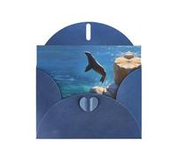 VVXBHGR Blue Holiday greeting check blank card and pearl beautiful blank note block Splashing sea lions prints
