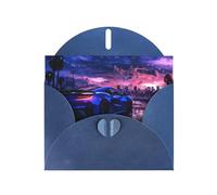 VVXBHGR Blue Holiday greeting check blank card and pearl beautiful blank note block Supercar In Future Sunset prints