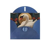 VVXBHGR Blue Holiday greeting check blank card and pearl beautiful blank note block Swan in a flower bed prints