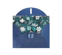 VVXBHGR Blue Holiday greeting check blank card and pearl beautiful blank note block Teal Grey and White Floral prints