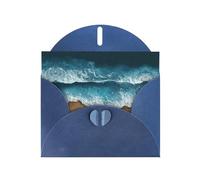 VVXBHGR Blue Holiday greeting check blank card and pearl beautiful blank note block The waves on the beach prints