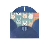 VVXBHGR Blue Holiday greeting check blank card and pearl beautiful blank note block Various rabbits prints