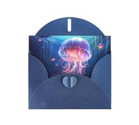 VVXBHGR Blue Holiday greeting check blank card and pearl beautiful blank note block Wandering Jellyfish prints
