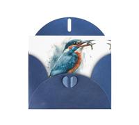 VVXBHGR Blue Holiday greeting check blank card and pearl beautiful blank note block Watercolor kingfisher with prey prints