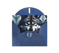 VVXBHGR Blue Holiday greeting check blank card and pearl beautiful blank note block Wolf With Bared Fangs prints