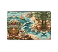 VVXBHGR Coffee on the coast Prints Flannel Fabric Carpet 60x39in Floor Mat for Living Room, Office, Coffee Table, Bed, Balcony