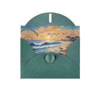 VVXBHGR Dark Green Holiday greeting check blank card and pearl beautiful blank note block airborne seagulls prints