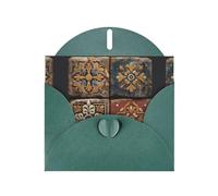 VVXBHGR Dark Green Holiday greeting check blank card and pearl beautiful blank note block Ancient tiles prints