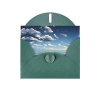 VVXBHGR Dark Green Holiday greeting check blank card and pearl beautiful blank note block Blue sky and white clouds prints