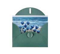 VVXBHGR Dark Green Holiday greeting check blank card and pearl beautiful blank note block Blue Tulips by the Sea prints