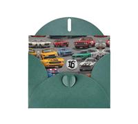 VVXBHGR Dark Green Holiday greeting check blank card and pearl beautiful blank note block Crazy Retro Cars prints