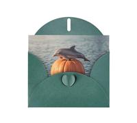 VVXBHGR Dark Green Holiday greeting check blank card and pearl beautiful blank note block Dolphin on a pumpkin prints