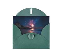 VVXBHGR Dark Green Holiday greeting check blank card and pearl beautiful blank note block Fireworks on the coast prints