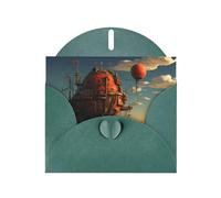 VVXBHGR Dark Green Holiday greeting check blank card and pearl beautiful blank note block Fortress on the sea prints