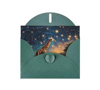 VVXBHGR Dark Green Holiday greeting check blank card and pearl beautiful blank note block Giraffe chasing stars prints