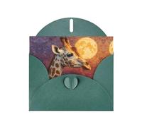 VVXBHGR Dark Green Holiday greeting check blank card and pearl beautiful blank note block Giraffe looking at the moon prints