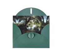 VVXBHGR Dark Green Holiday greeting check blank card and pearl beautiful blank note block Goldfish under the willow tree prints