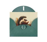 VVXBHGR Dark Green Holiday greeting check blank card and pearl beautiful blank note block Hedgehog reading a book prints