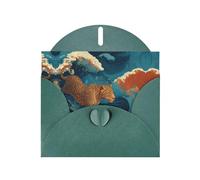 VVXBHGR Dark Green Holiday greeting check blank card and pearl beautiful blank note block Leopard in the waves prints