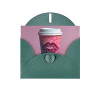 VVXBHGR Dark Green Holiday greeting check blank card and pearl beautiful blank note block Lip prints on coffee cup prints