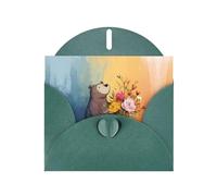VVXBHGR Dark Green Holiday greeting check blank card and pearl beautiful blank note block Little bear next to the bouquet prints