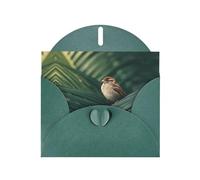 VVXBHGR Dark Green Holiday greeting check blank card and pearl beautiful blank note block Little sparrow on palm leaves prints