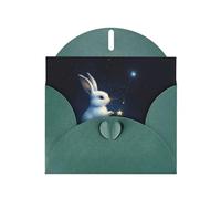 VVXBHGR Dark Green Holiday greeting check blank card and pearl beautiful blank note block Little white animal picking stars prints