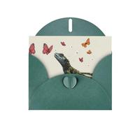 VVXBHGR Dark Green Holiday greeting check blank card and pearl beautiful blank note block Lizard catching butterflies prints