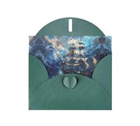 VVXBHGR Dark Green Holiday greeting check blank card and pearl beautiful blank note block Pirate ship in the waves prints