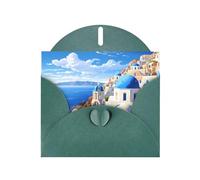 VVXBHGR Dark Green Holiday greeting check blank card and pearl beautiful blank note block Santorini Greek Island sea View prints