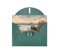 VVXBHGR Dark Green Holiday greeting check blank card and pearl beautiful blank note block Seals along the coast prints