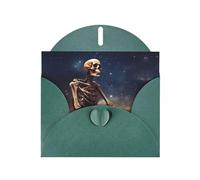 VVXBHGR Dark Green Holiday greeting check blank card and pearl beautiful blank note block Skull on the Galaxy prints